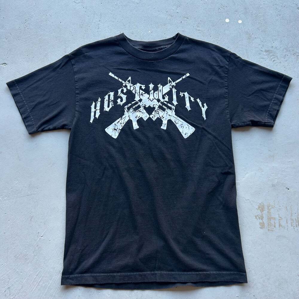 Y2K Hostility Graphic T-Shirt Size M Black